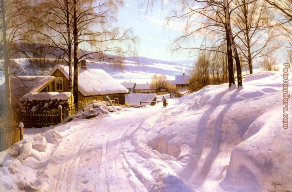 On The Snowy Path painting - Peder Mork Monsted On The Snowy Path art painting